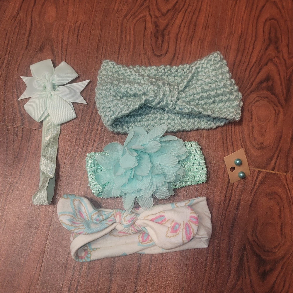 Mint 5 piece headband set for girls